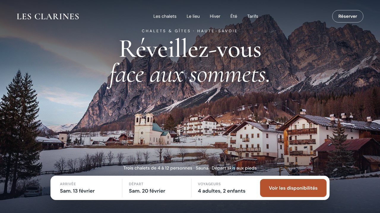 Exemple de site pour des chalets en location : page d'accueil